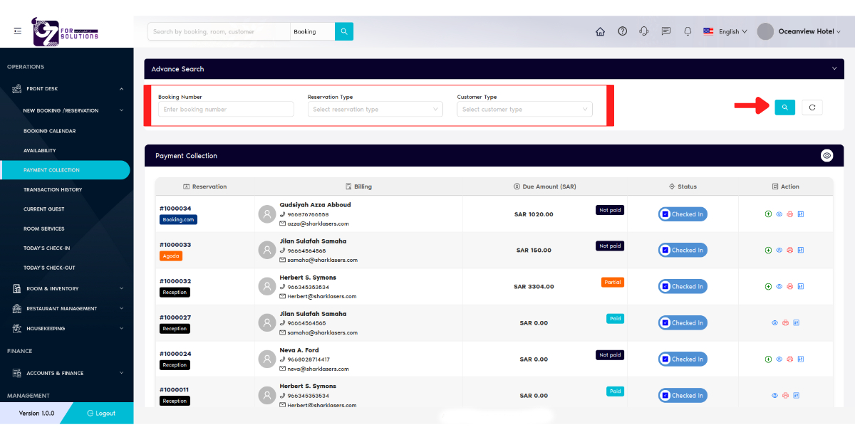 Payment Collection Search Filter